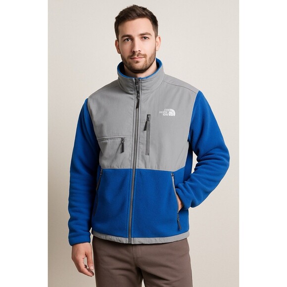 The North Face Men’s Denali Fleece Jacket Size Large Gray Blue Full Zip Outdoor - Picture 1 of 15